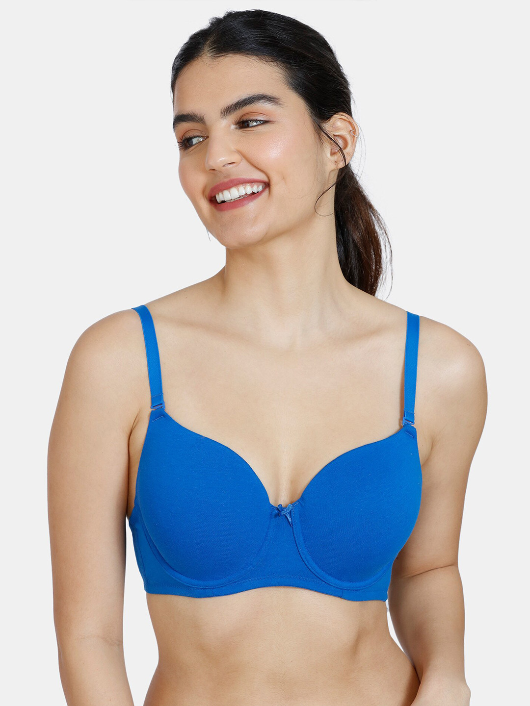 

Zivame Blue Underwired Lightly Padded All Day Comfort Seamless T Shirt Bra