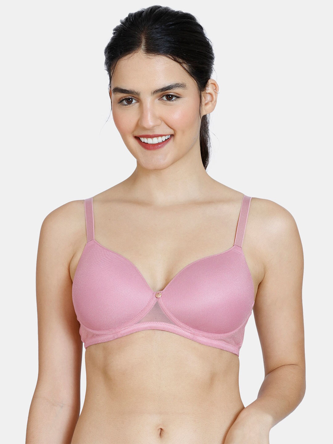 

Zivame Pink Underwired Lightly Padded All Day Comfort Seamless T Shirt Bra