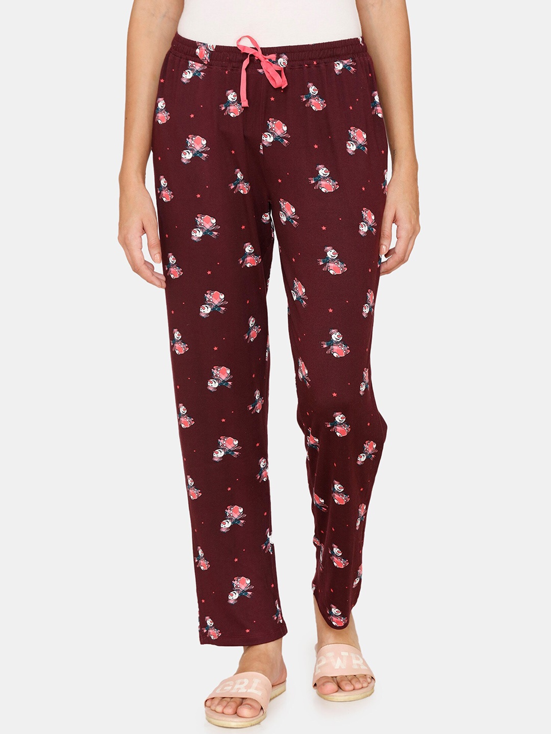 

Zivame Women Maroon & Pink Rudolph Printed Lounge Pants