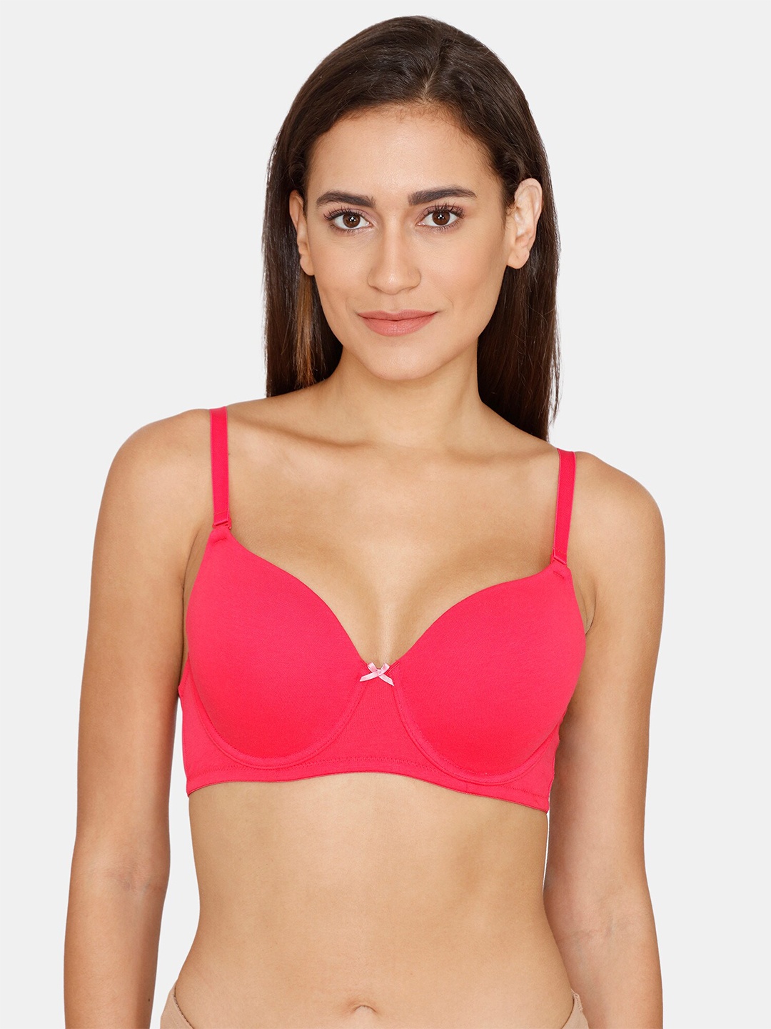 

Zivame Red Lightly Padded Non Wired All Day Comfort Seamless T Shirt Bra