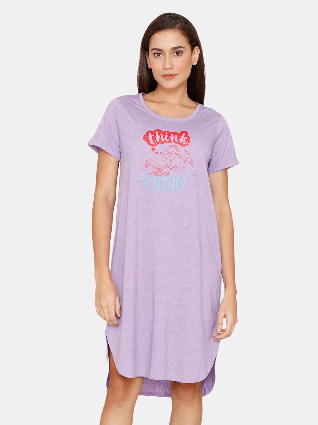 

Zivame Purple Looney Tunes Knit Cotton Knee length Nightdress