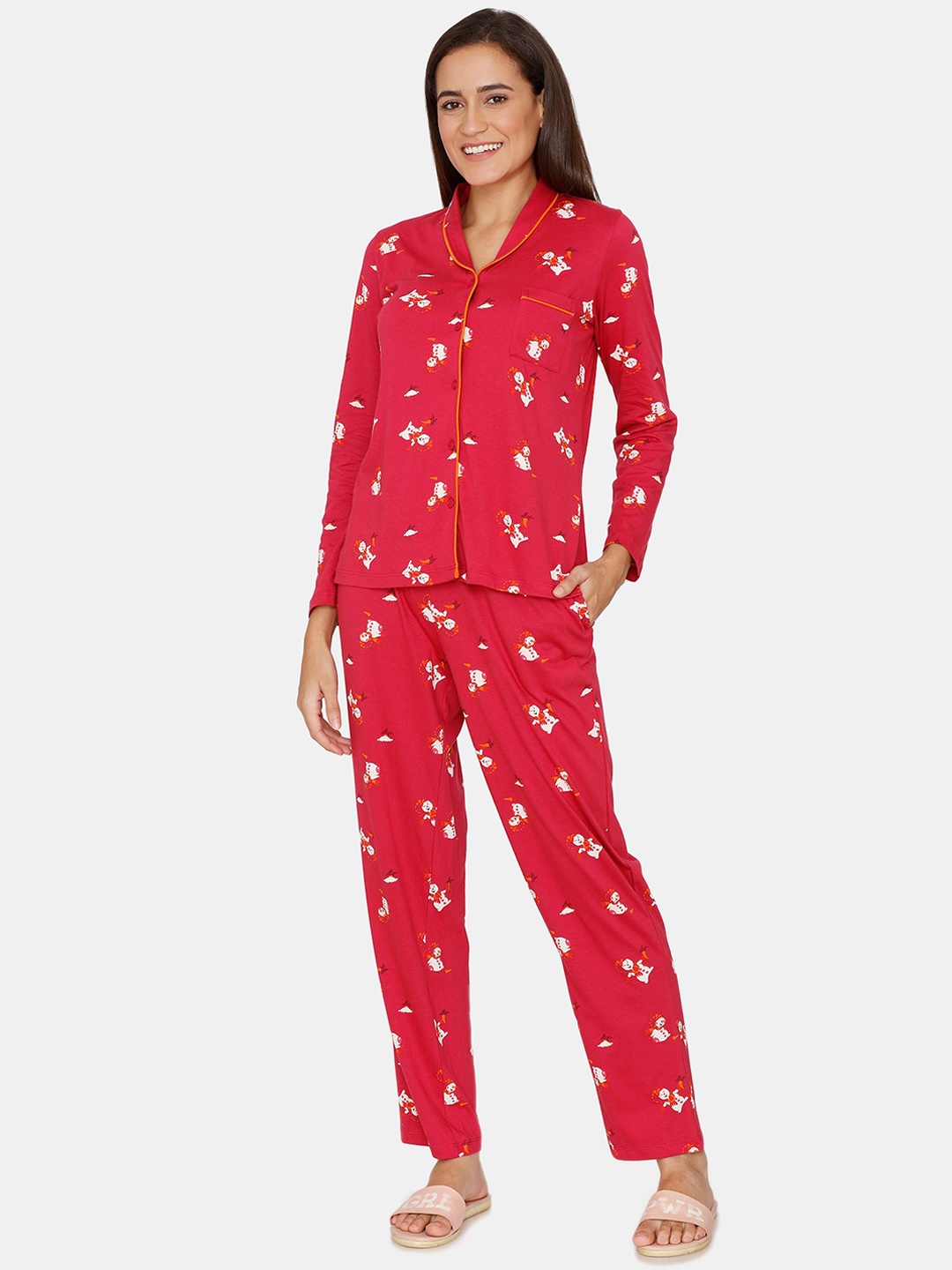 

Zivame Women Red Printed Night suit