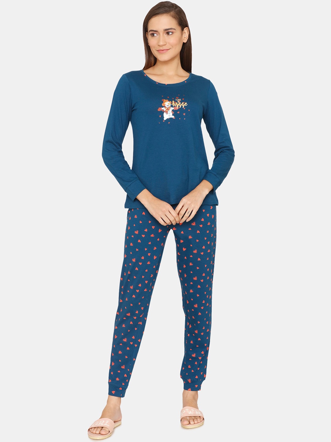 

Zivame Women Blue Printed Pure Cotton Night suit