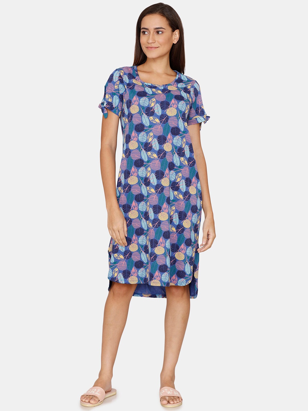 

Zivame Women Blue Floral Printed Nightdress