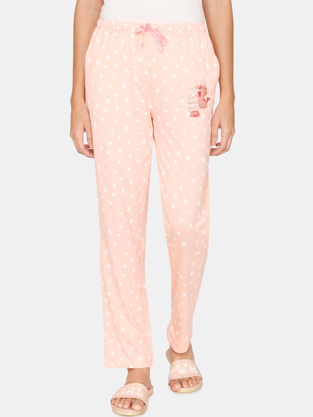 

Zivame Women Pink Printed Pure Cotton Lounge Pant