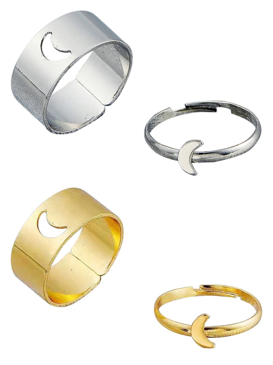 

Vembley Set Of 2 Silver Half Moon Couple Ring Matching Wrap Finger Ring