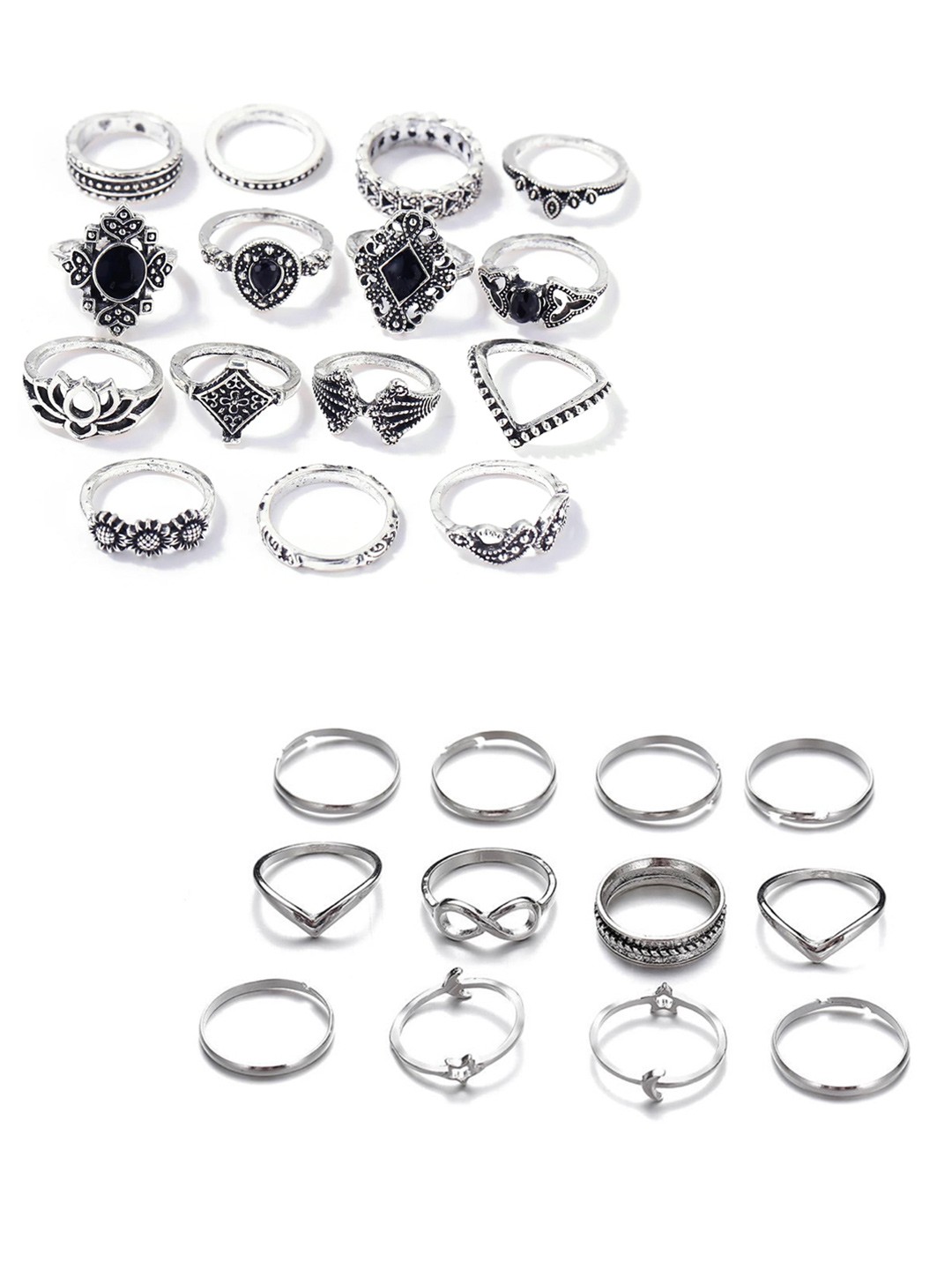 

Vembley Set Of 24 Silver-Plated & Black CZ Studded Finger Ring