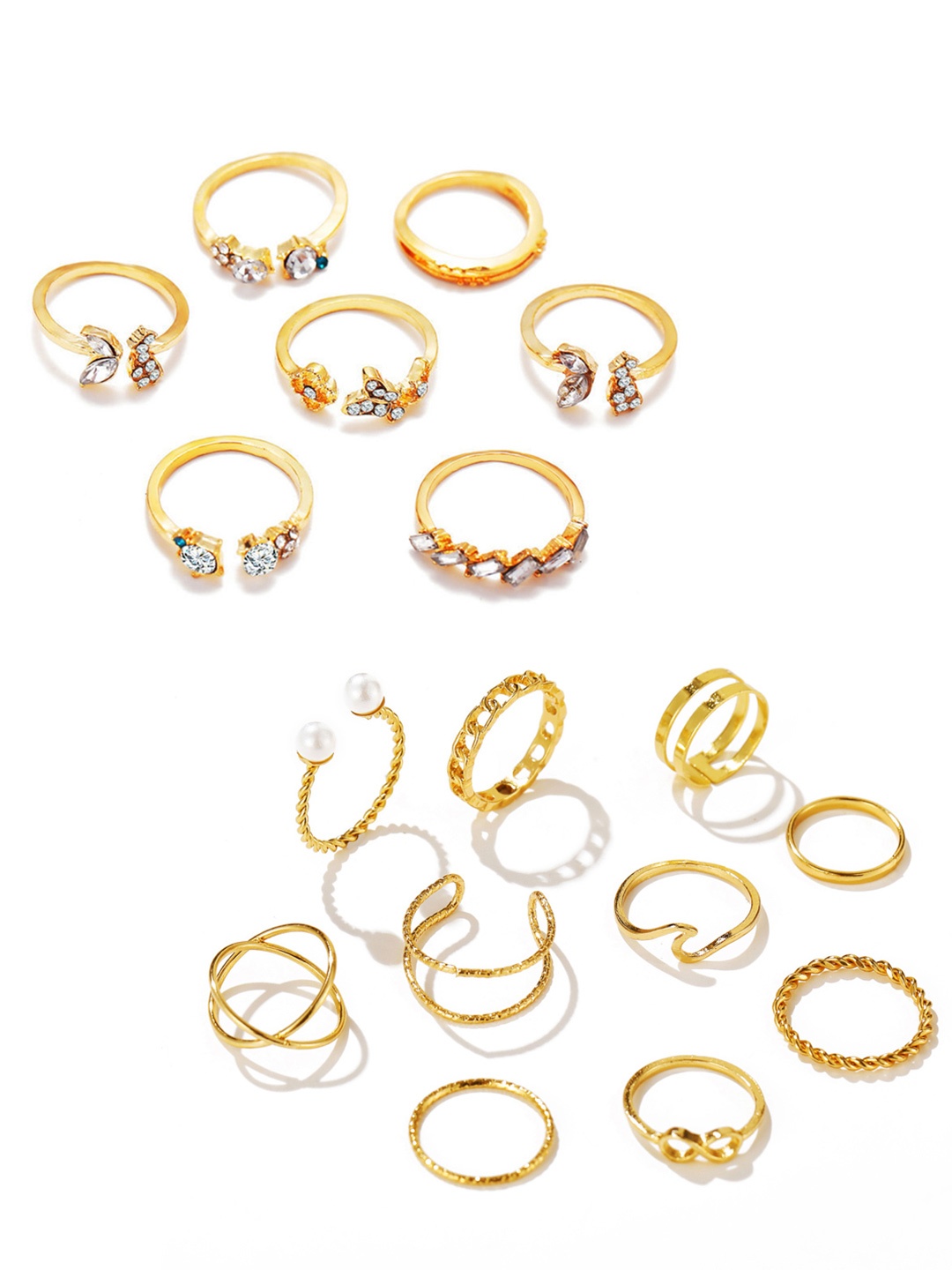 

Vembley Set of 17 Gold Plated & White Crystal Studded Butterfly Ring