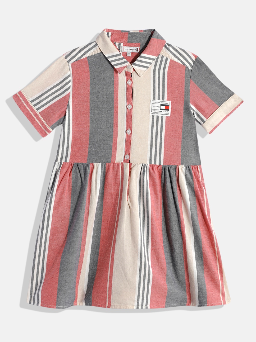 

Tommy Hilfiger Girls Striped Organic Cotton Fit & Flare Dress, Coral