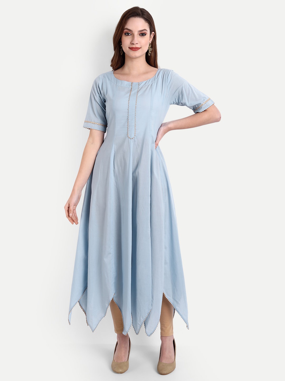 

PNEHA Women Blue Asymmetric Hem Gotta Patti Kurta