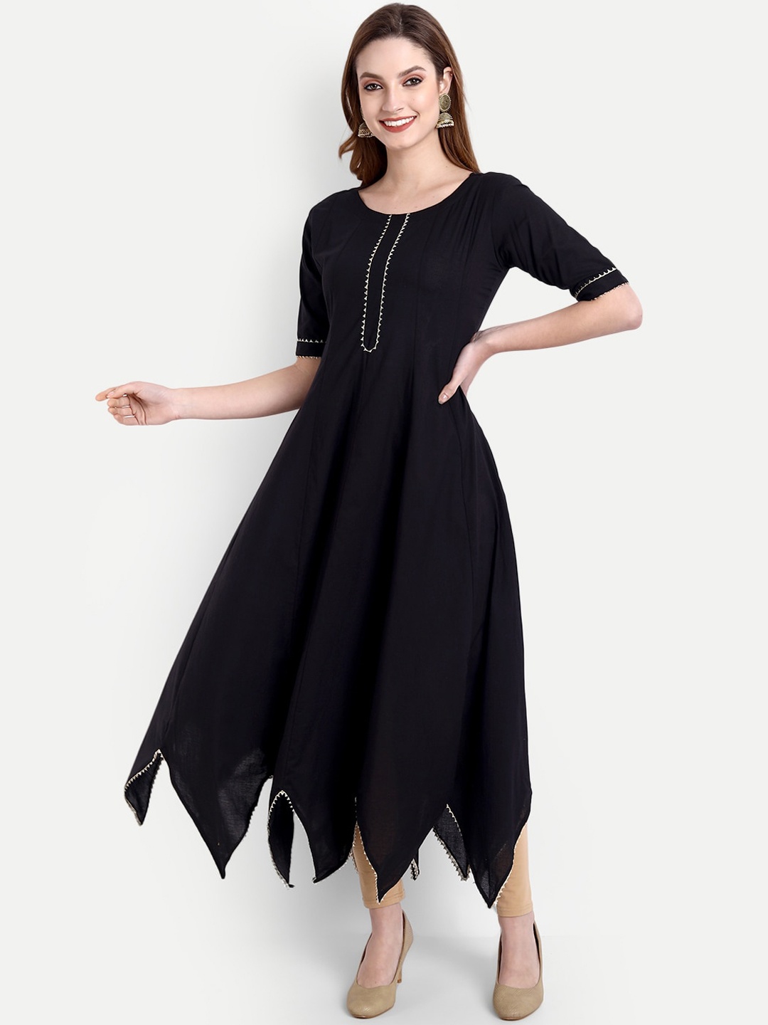

PNEHA Women Black Asymmetric Hem Gotta Patti Kurta