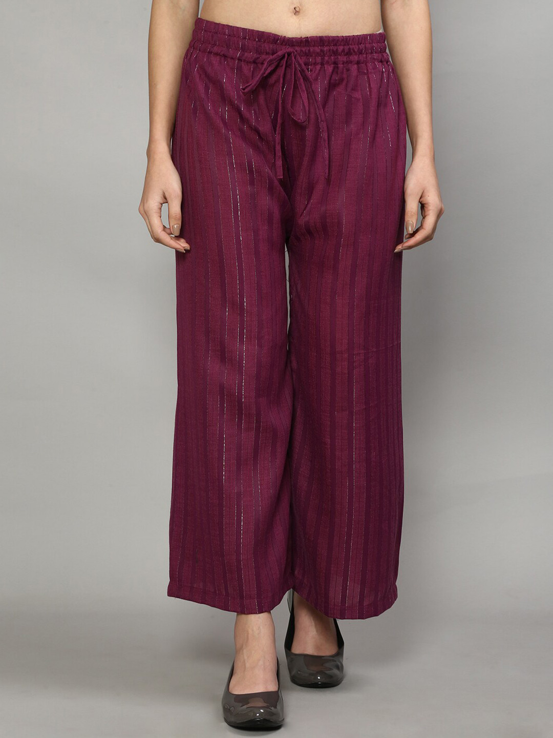 

GRACIT Women Burgundy Striped Wide Leg Palazzo