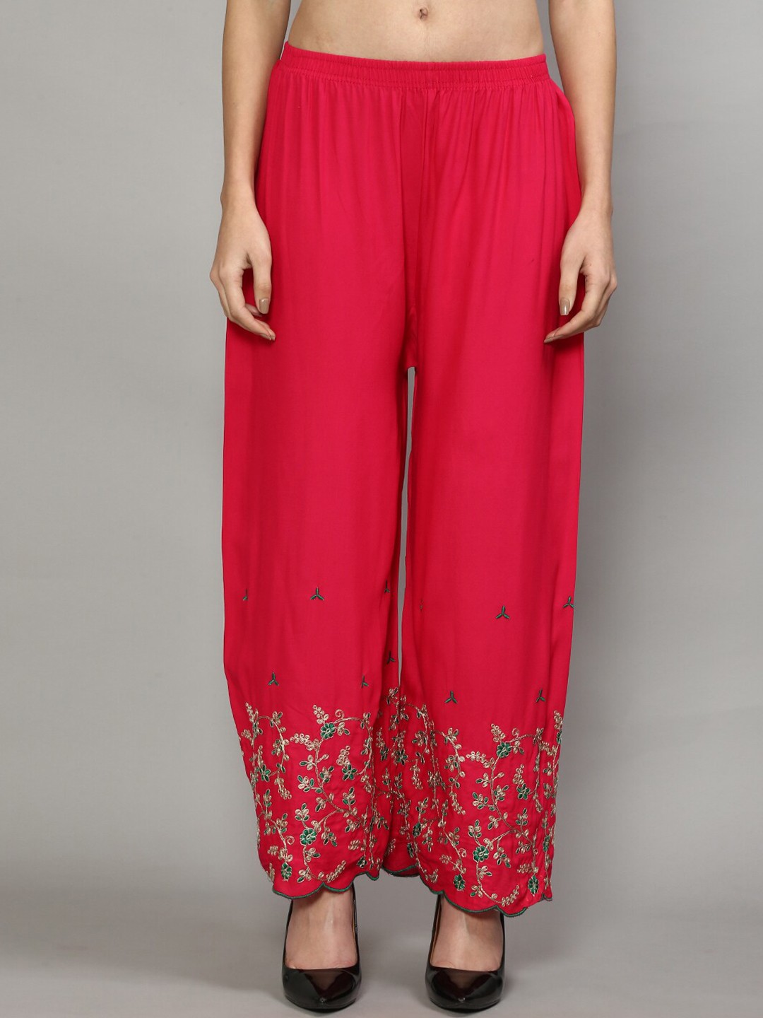 

GRACIT Women Red Floral Embroidered Palazzos