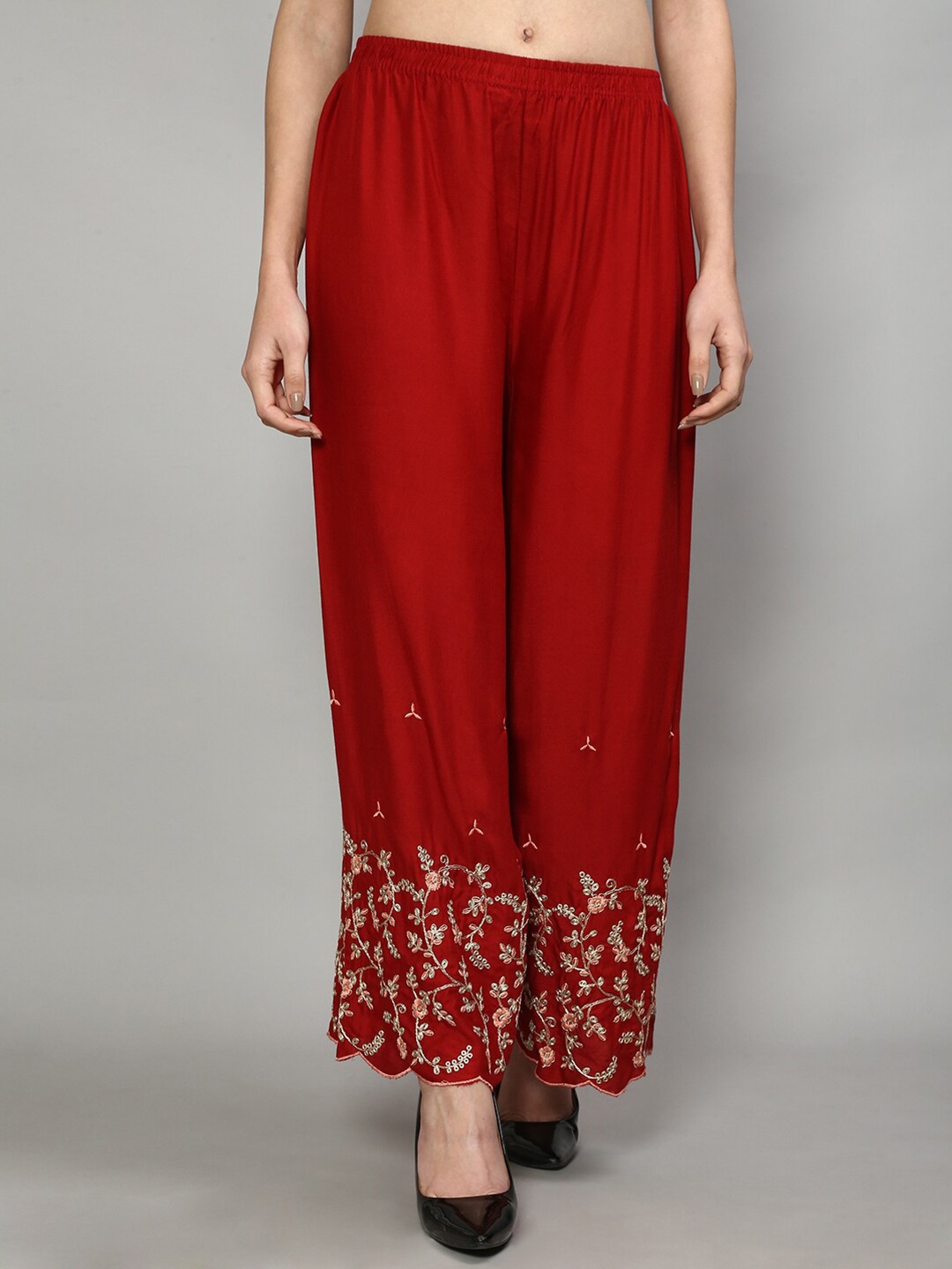

GRACIT Women Maroon & Gold-Toned Ethnic Motifs Embroidered Palazzos