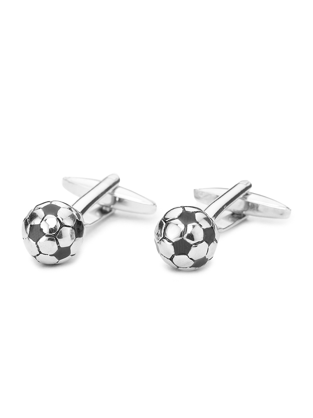 

ELLIS Men Silver-Toned & Black Round Textured Cufflink