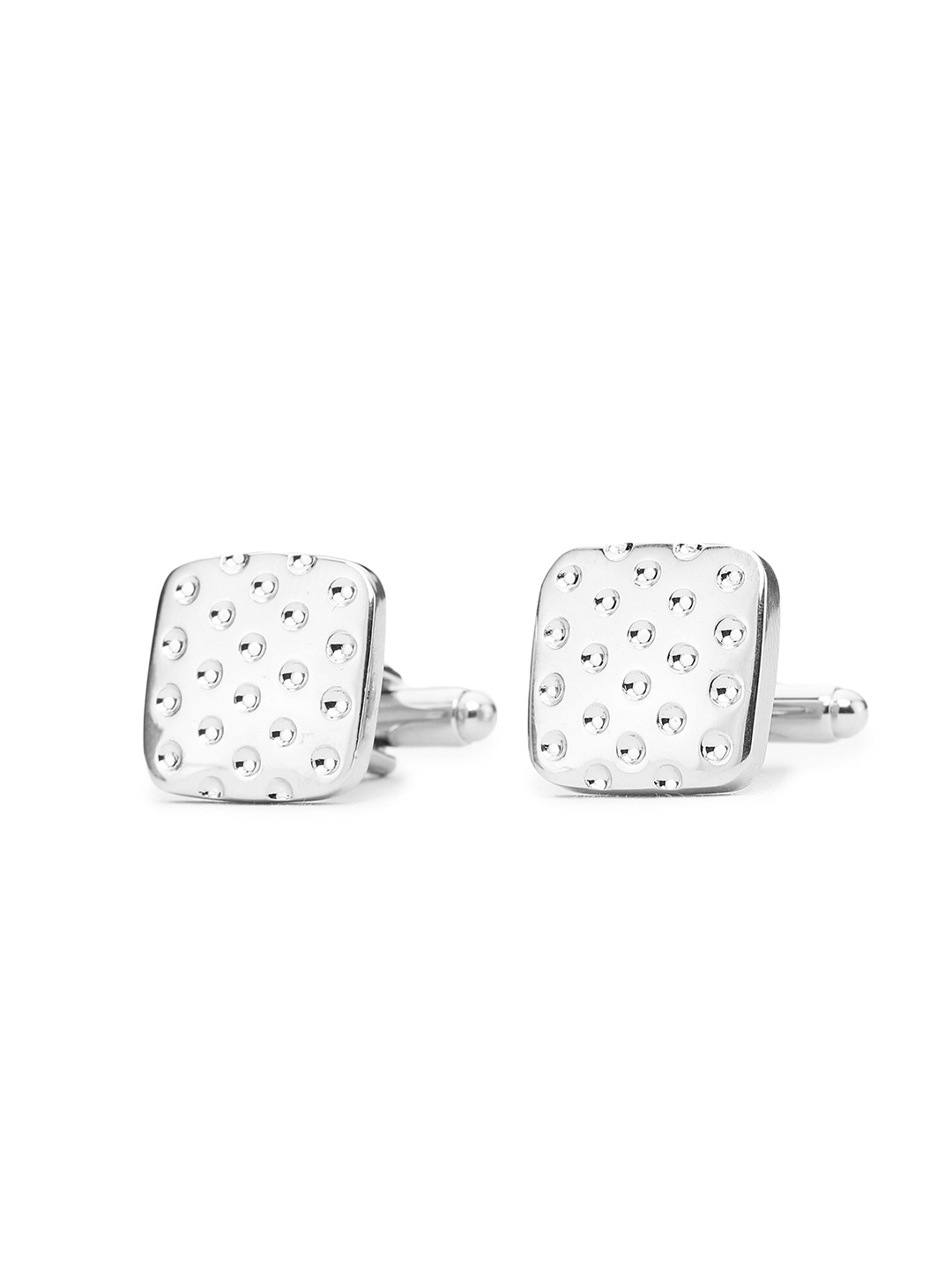 

ELLIS Off White & Silver-Toned Textured Square Cufflink