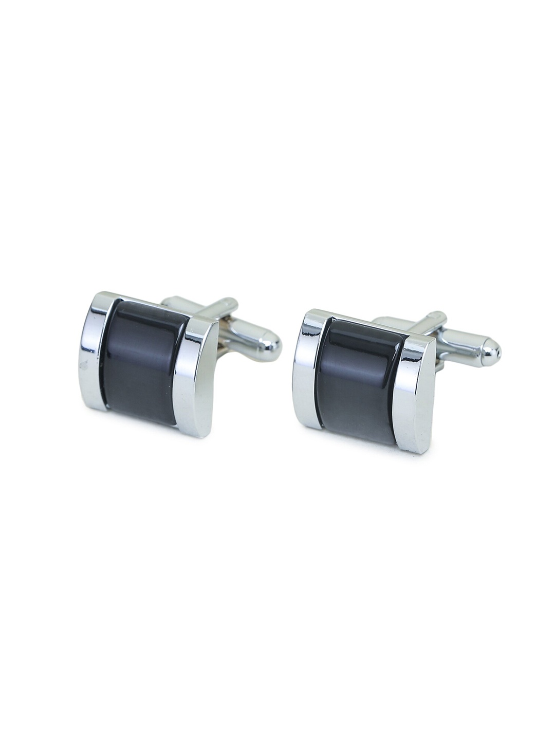 

ELLIS Silver-Toned & Black Rectangle Cufflink