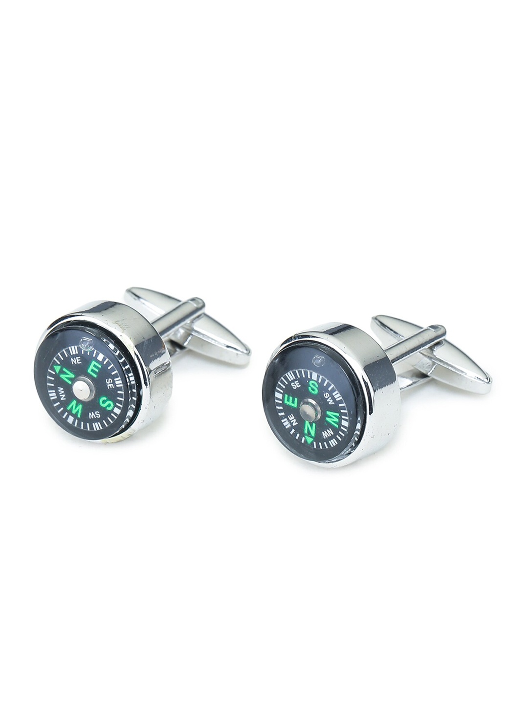 

ELLIS Men Black & Silver Printed Round Cufflinks