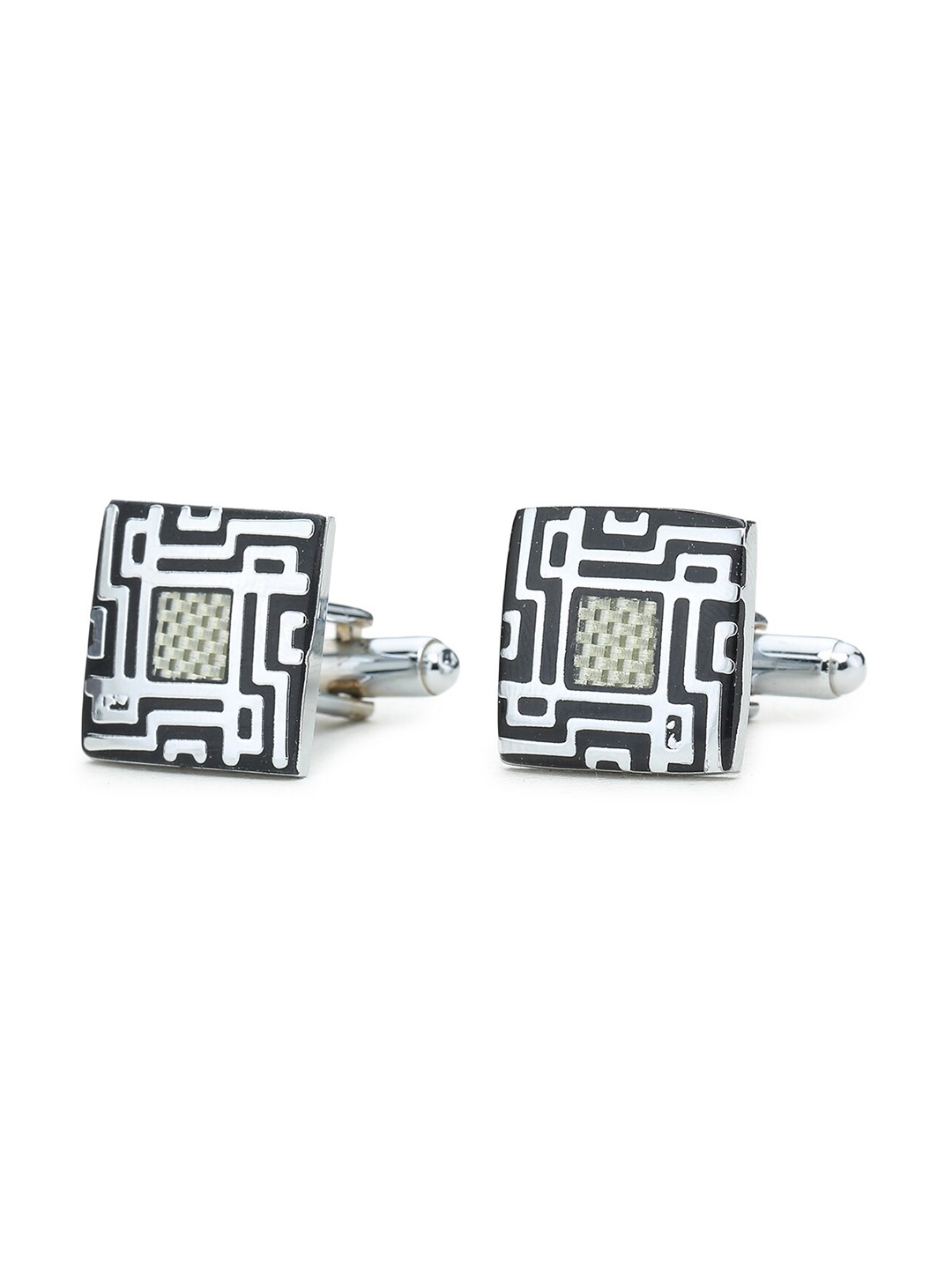 

ELLIS Black & Silver-Toned Square Cufflink