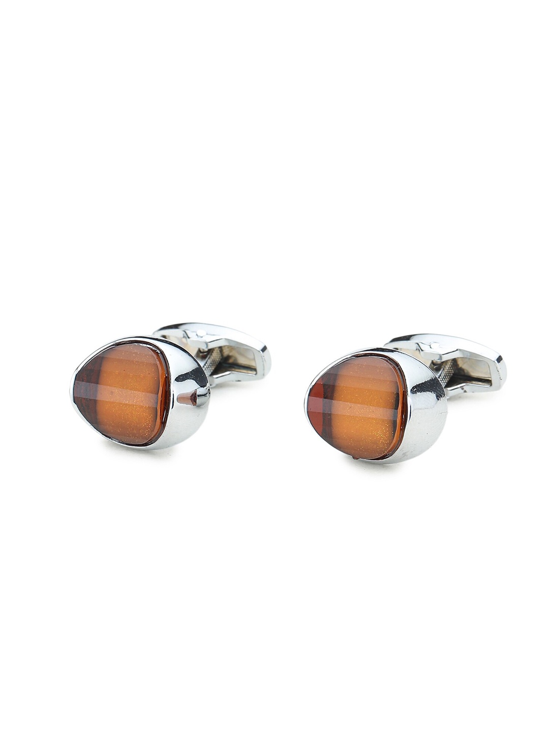 

ELLIS Men Brown & Silver-Toned Solid Contemporary Cufflinks