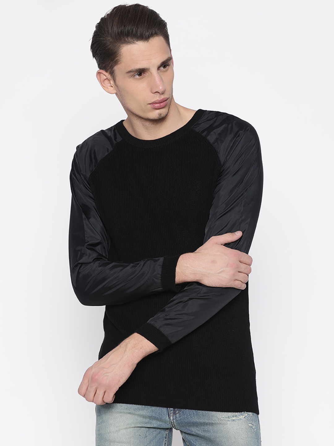 

Jack & Jones Men Black Solid Pullover