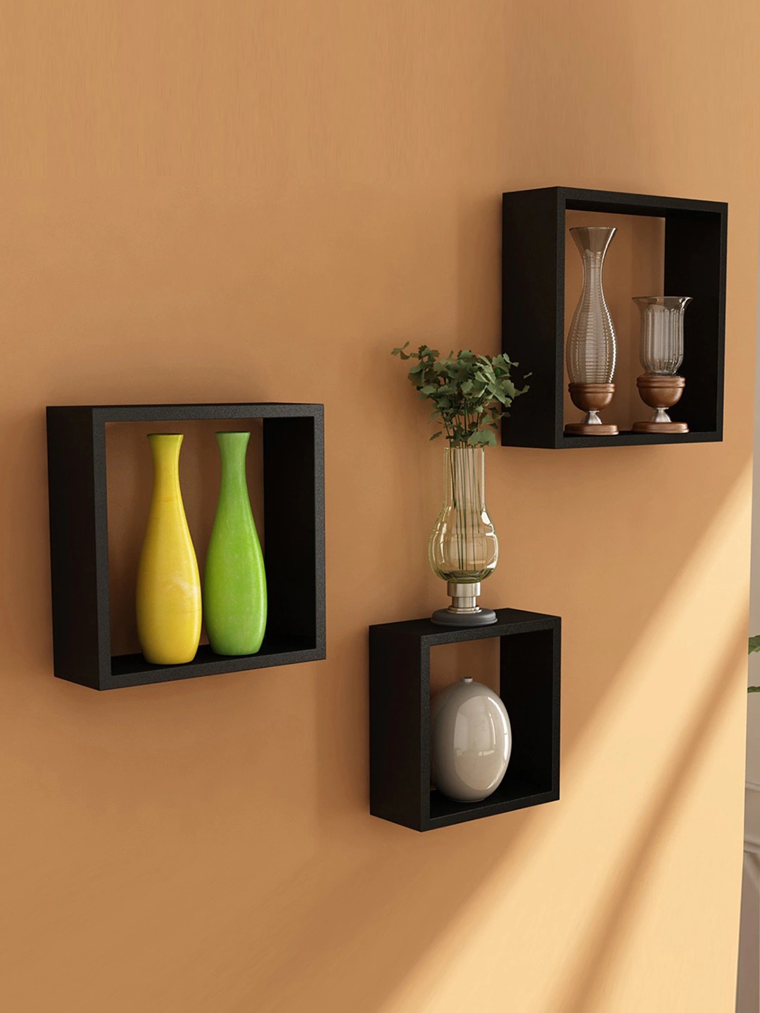 

Home Sparkle Wooden Cube Set of 3 Wall Shelves, Black