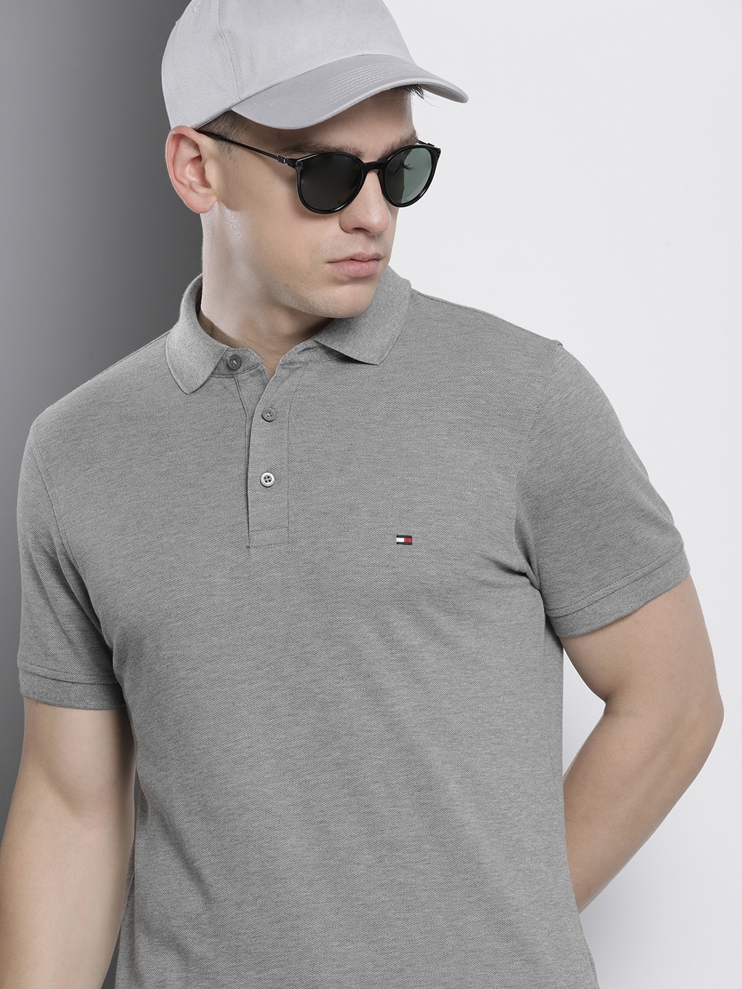 

Tommy Hilfiger Men Grey Polo Collar Slim Fit T-shirt
