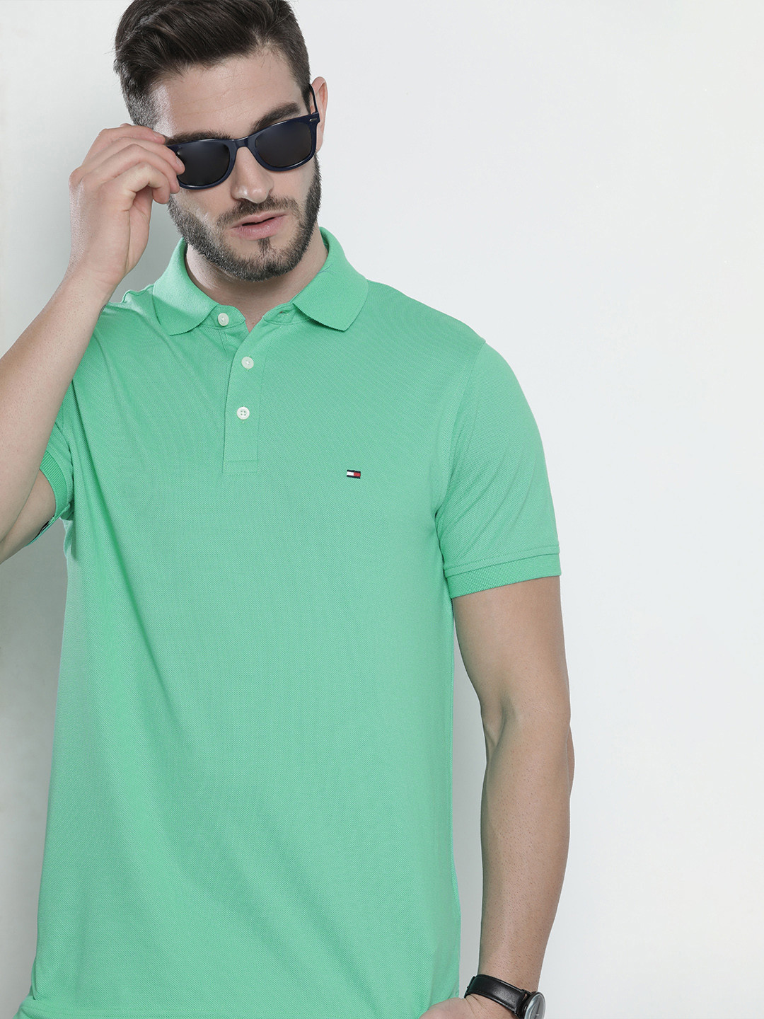 

Tommy Hilfiger Men Green Polo Collar Slim Fit T-shirt