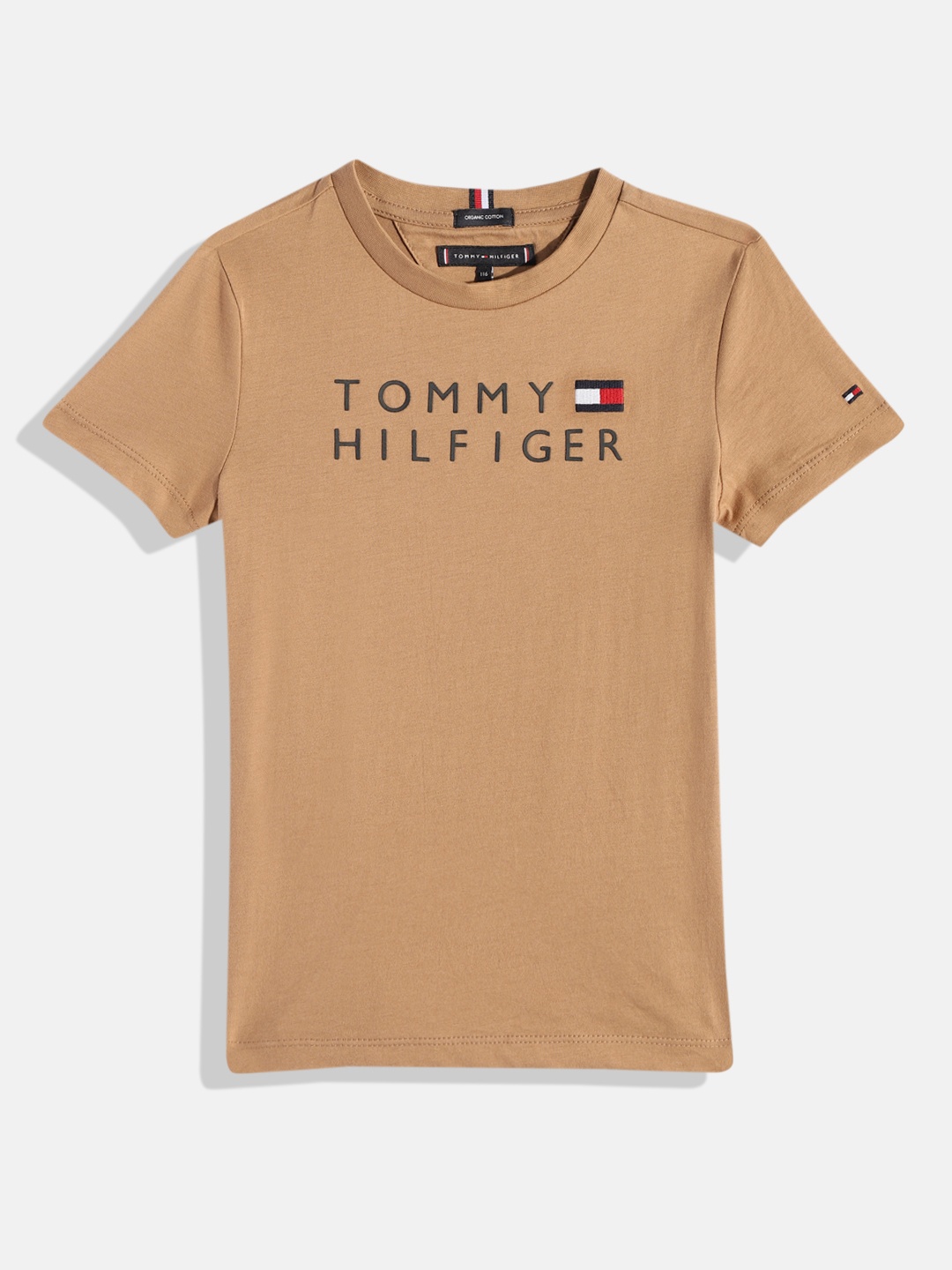 

Tommy Hilfiger Boys Brand Logo Printed Organic Cotton T-shirt, Brown