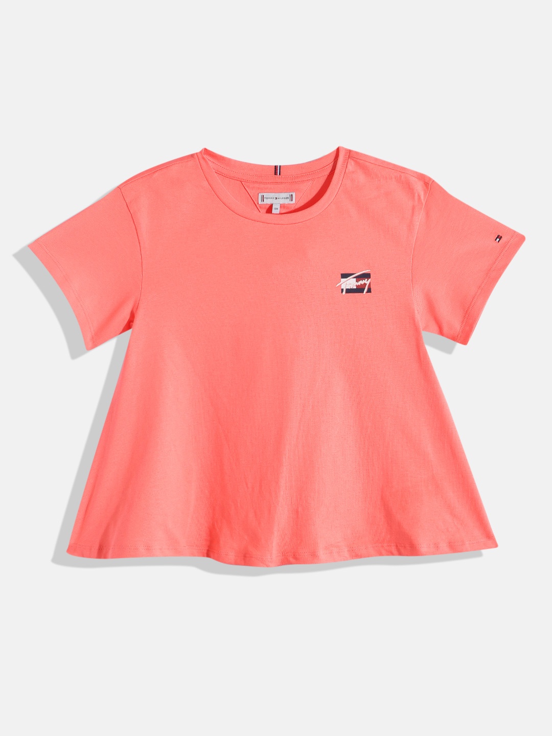 

Tommy Hilfiger Girls Pure Cotton Round Neck T-shirt, Coral