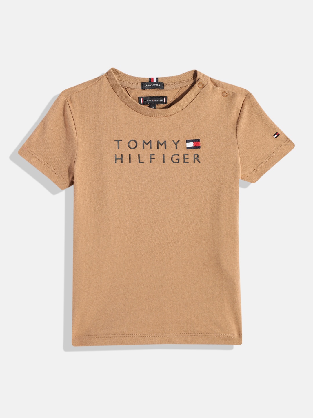 

Tommy Hilfiger Boys Brand Logo Printed Organic Cotton T-shirt, Brown