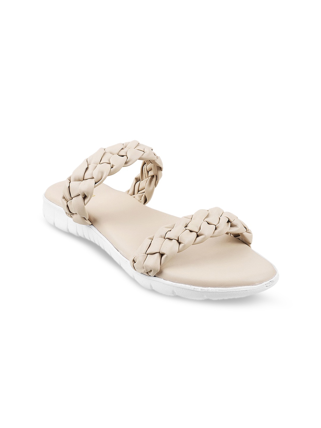 

Mochi Women Beige Braided Open Toe Flats