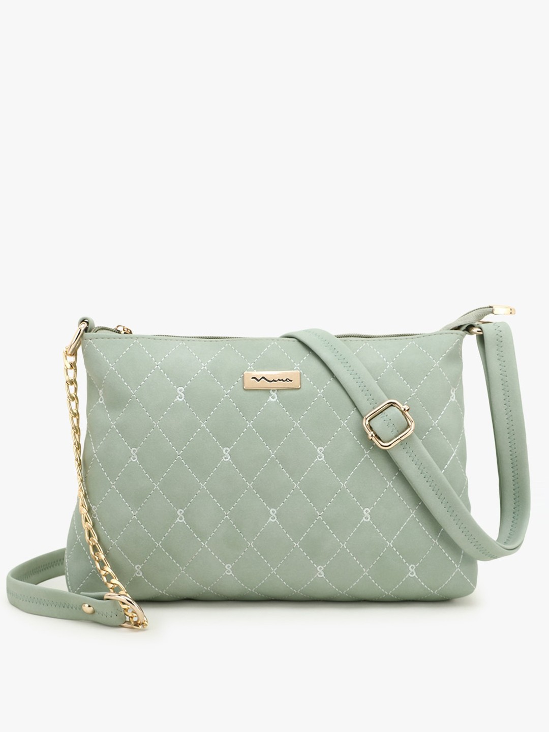 

SHINING STAR Green Textured PU Structured Sling Bag with Quilted