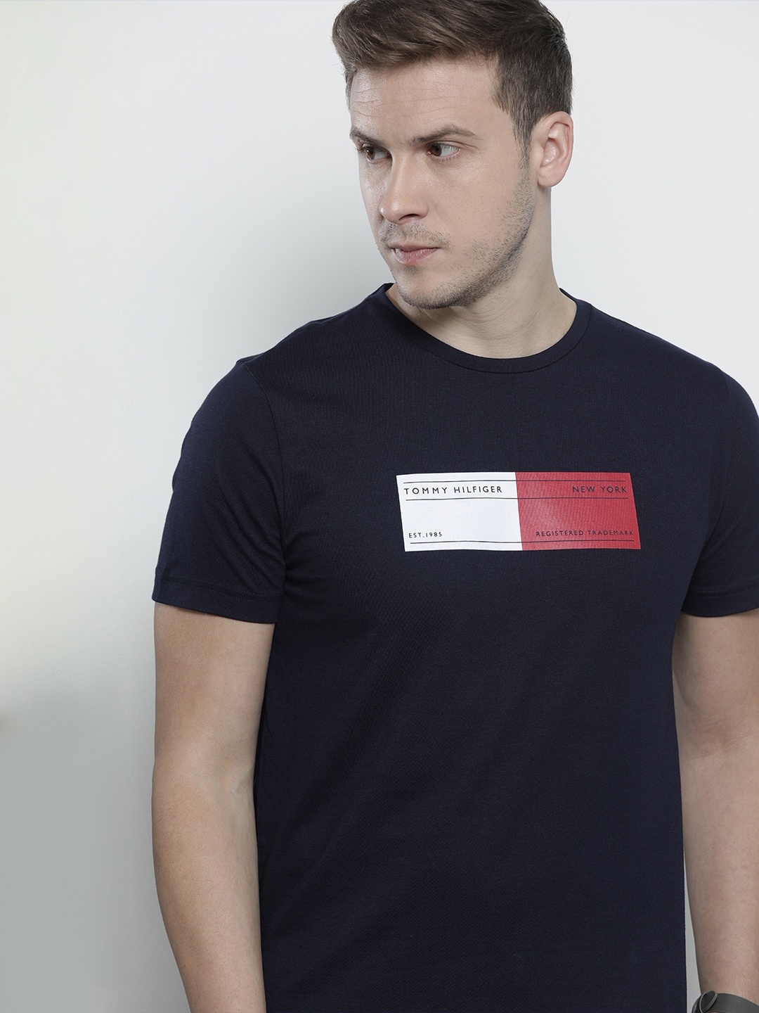 

Tommy Hilfiger Men Navy Blue & White Printed T-shirt
