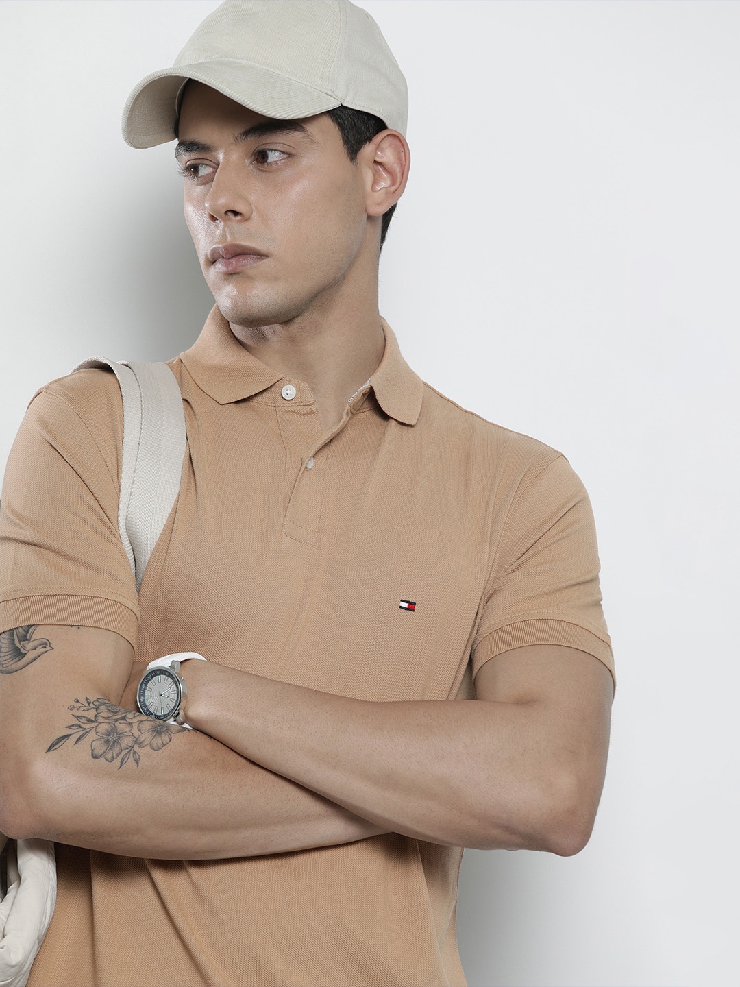 

Tommy Hilfiger Men Light Brown Solid Polo Collar Casual T-shirt