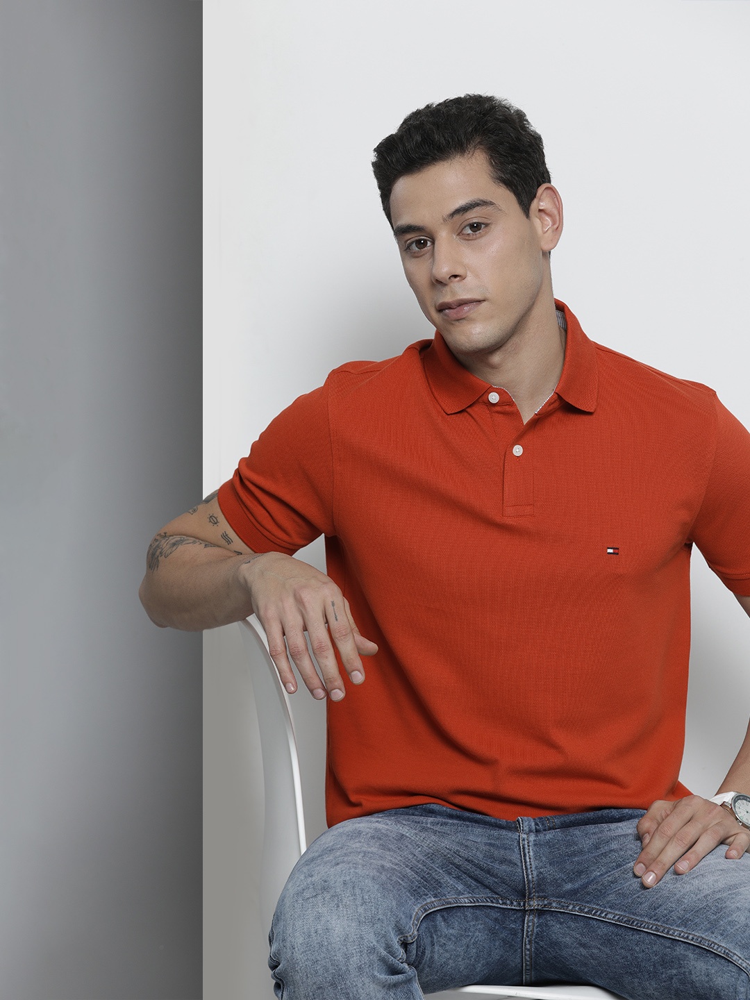 

Tommy Hilfiger Men Red Solid Polo Collar Casual T-shirt