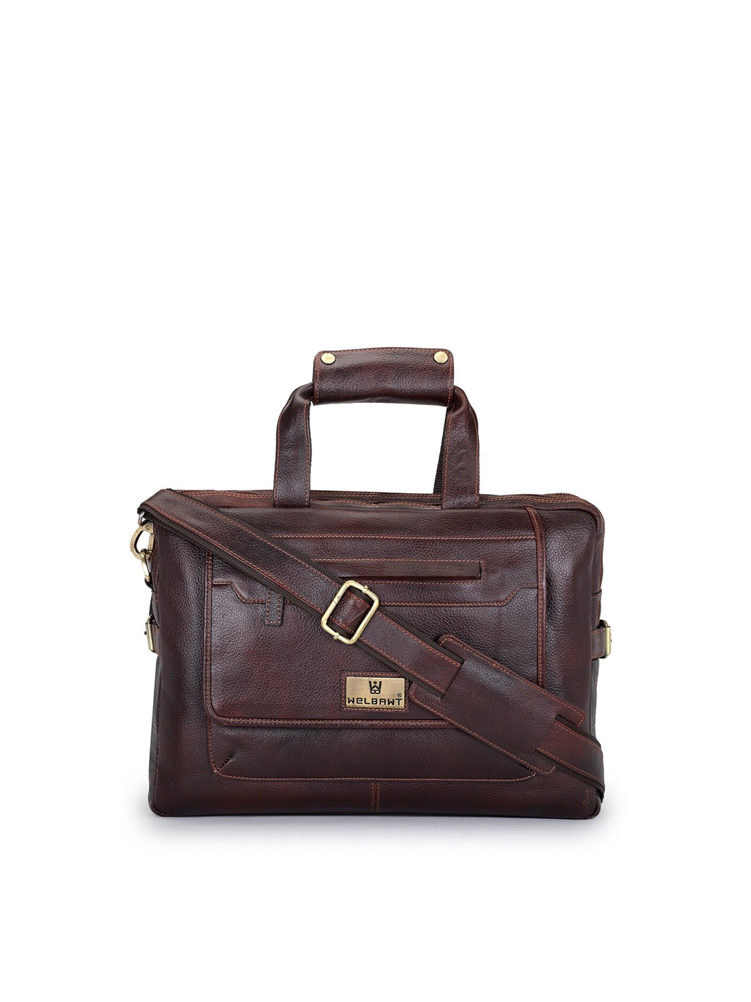 

WELBAWT Men Brown Leather Laptop Bag