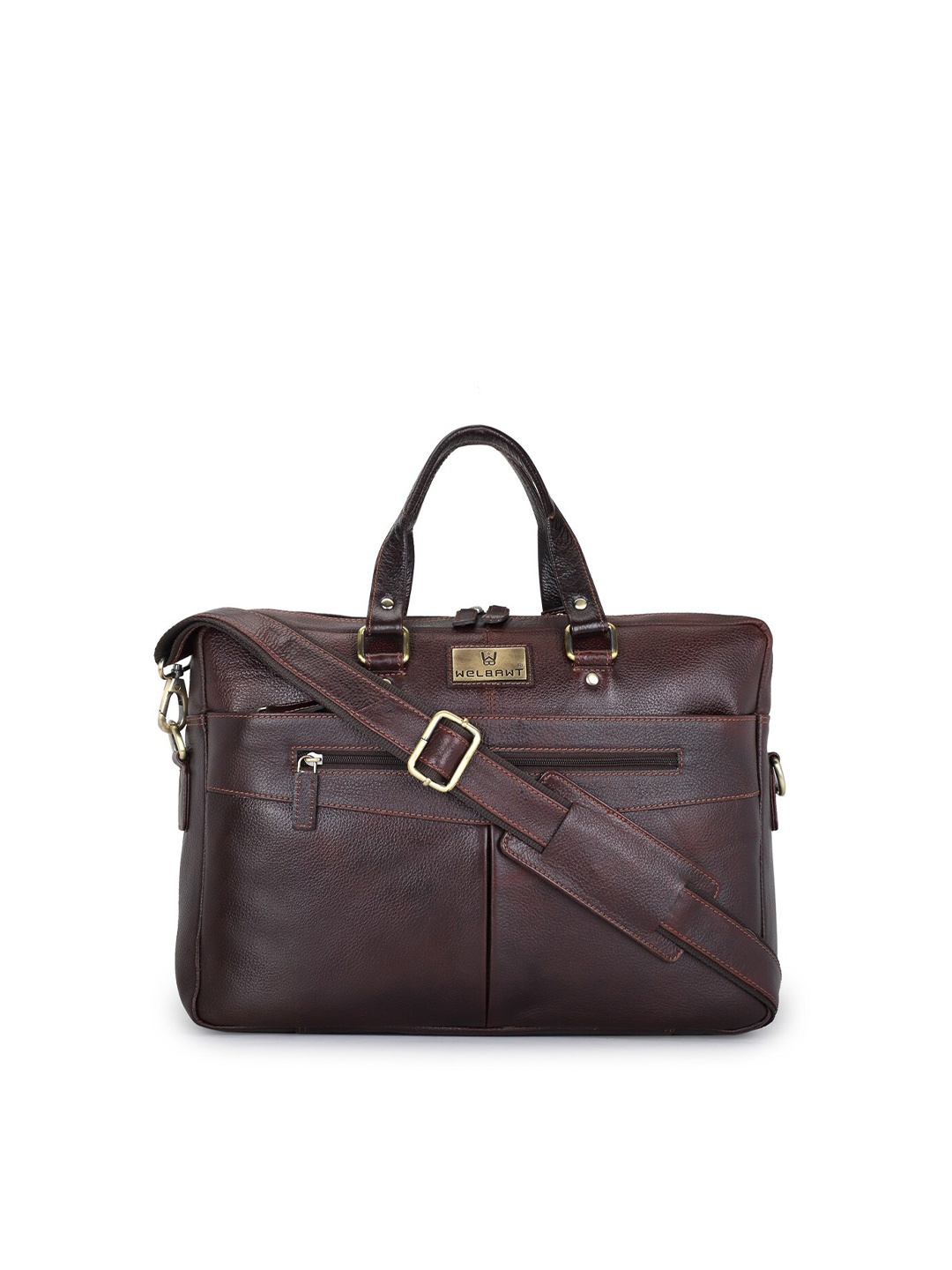 

WELBAWT Men Brown Leather Laptop Bag