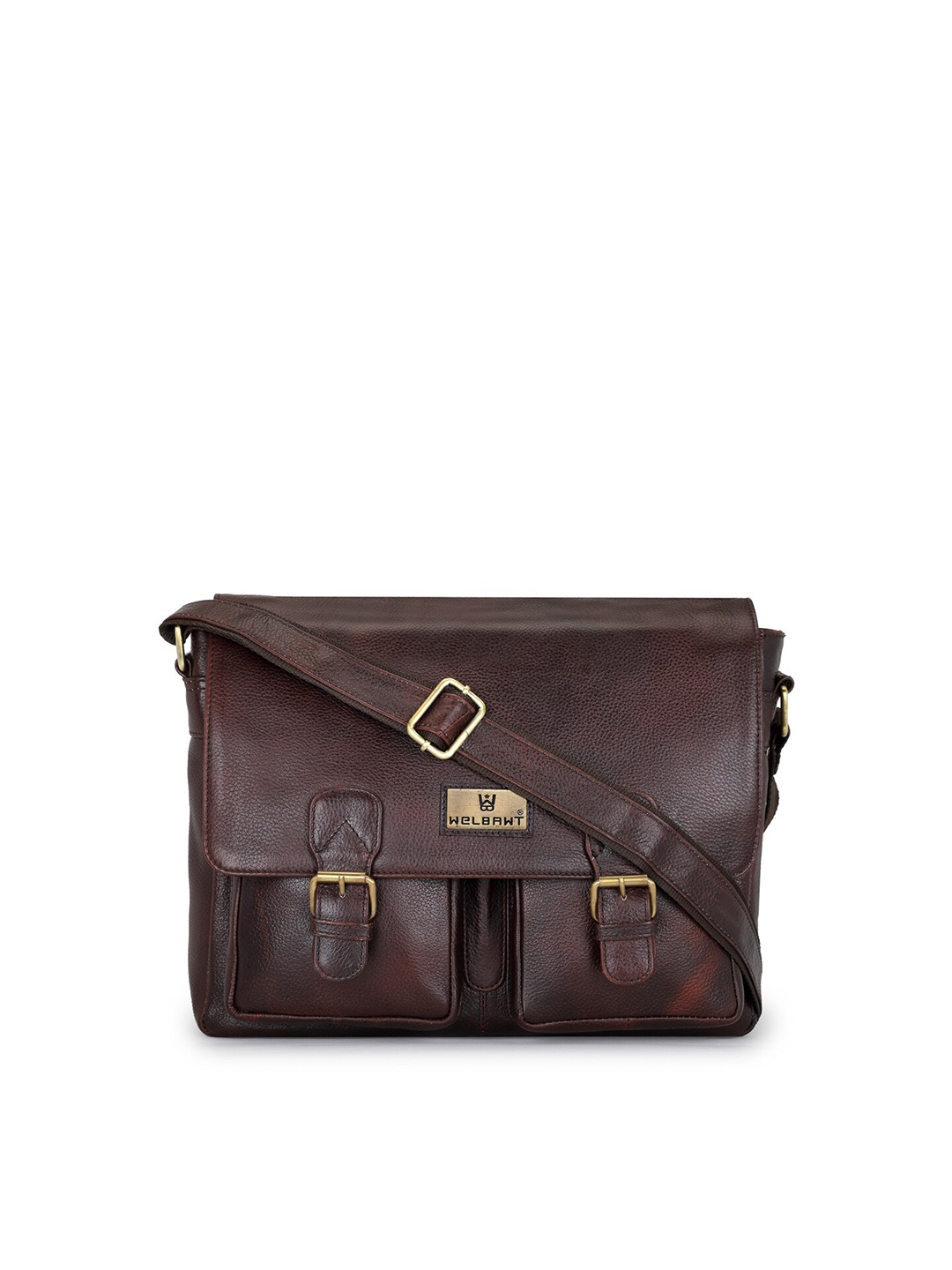 

WELBAWT Men Brown Leather Laptop Bag