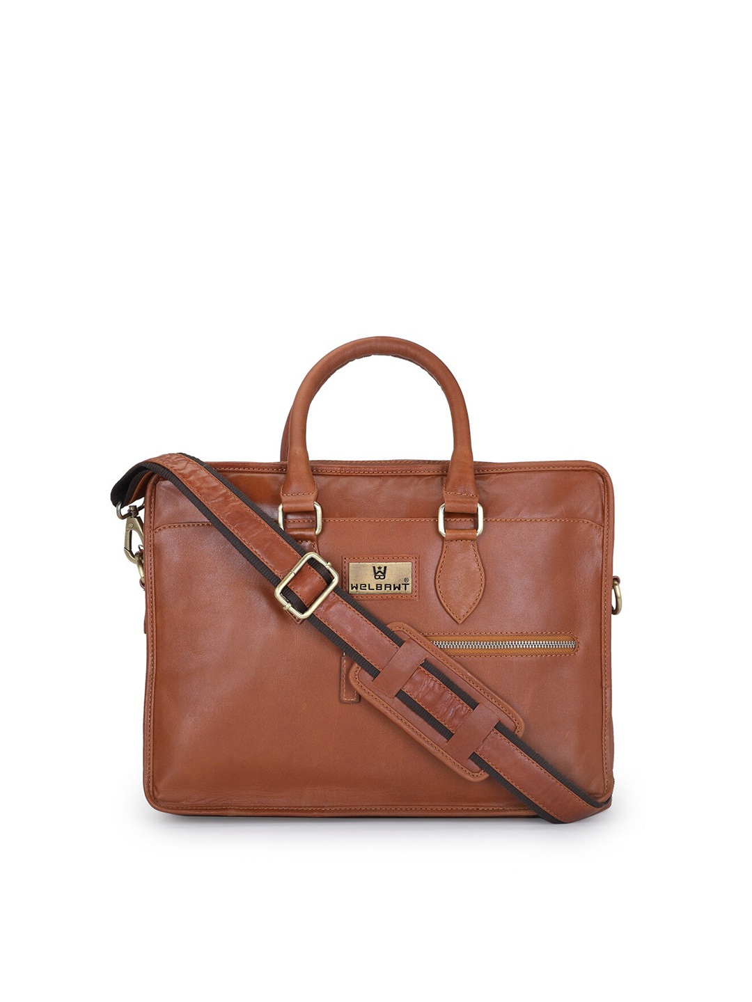 

WELBAWT Men Tan Leather Laptop Bag With Detachable Sling Strap