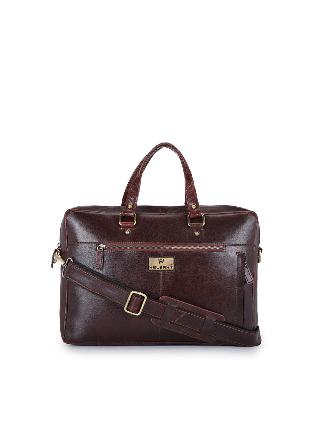 

WELBAWT Men Brown Leather Laptop Bag