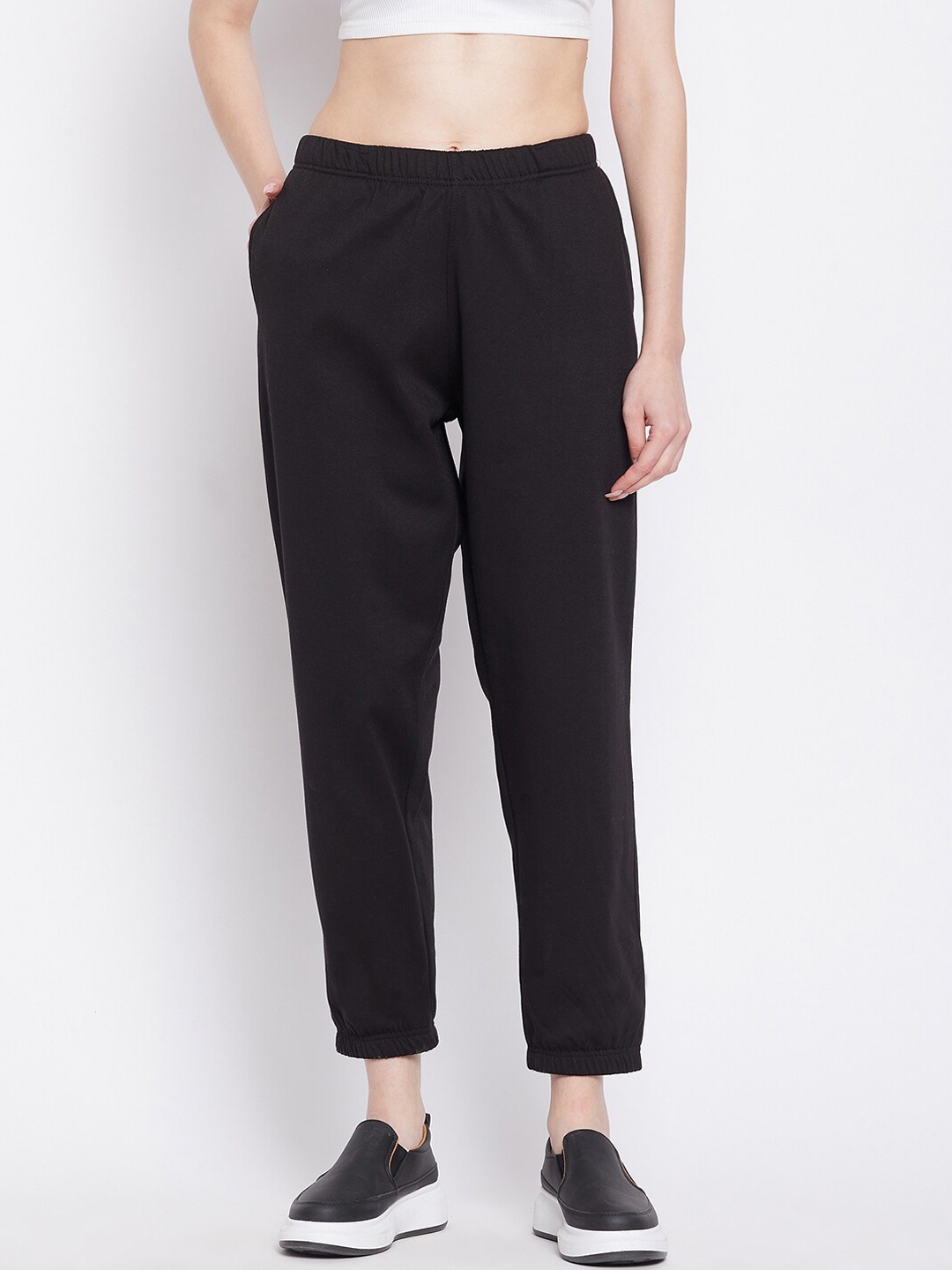 

FRENCH FLEXIOUS Women Black Solid Relaxed Fit Joggers