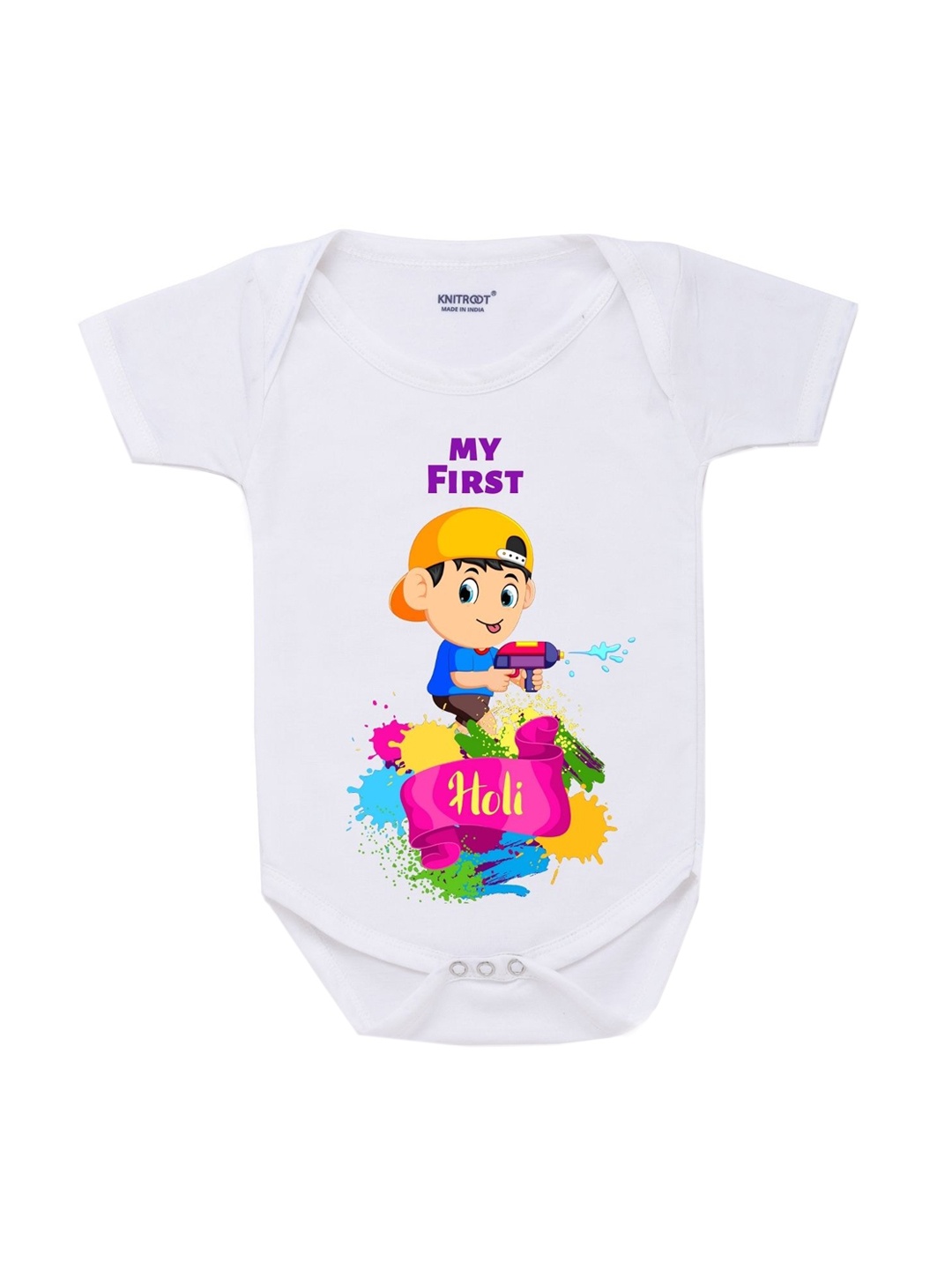 

KNITROOT Kids White & Multicoloured Printed Bodysuit