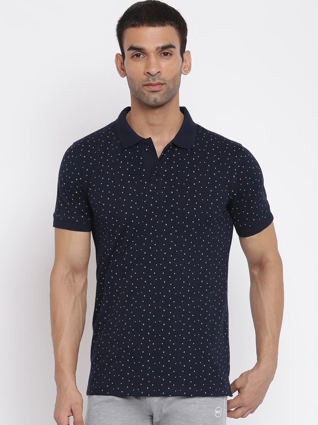 

MKH Men Navy Blue Printed Polo Collar T-shirt