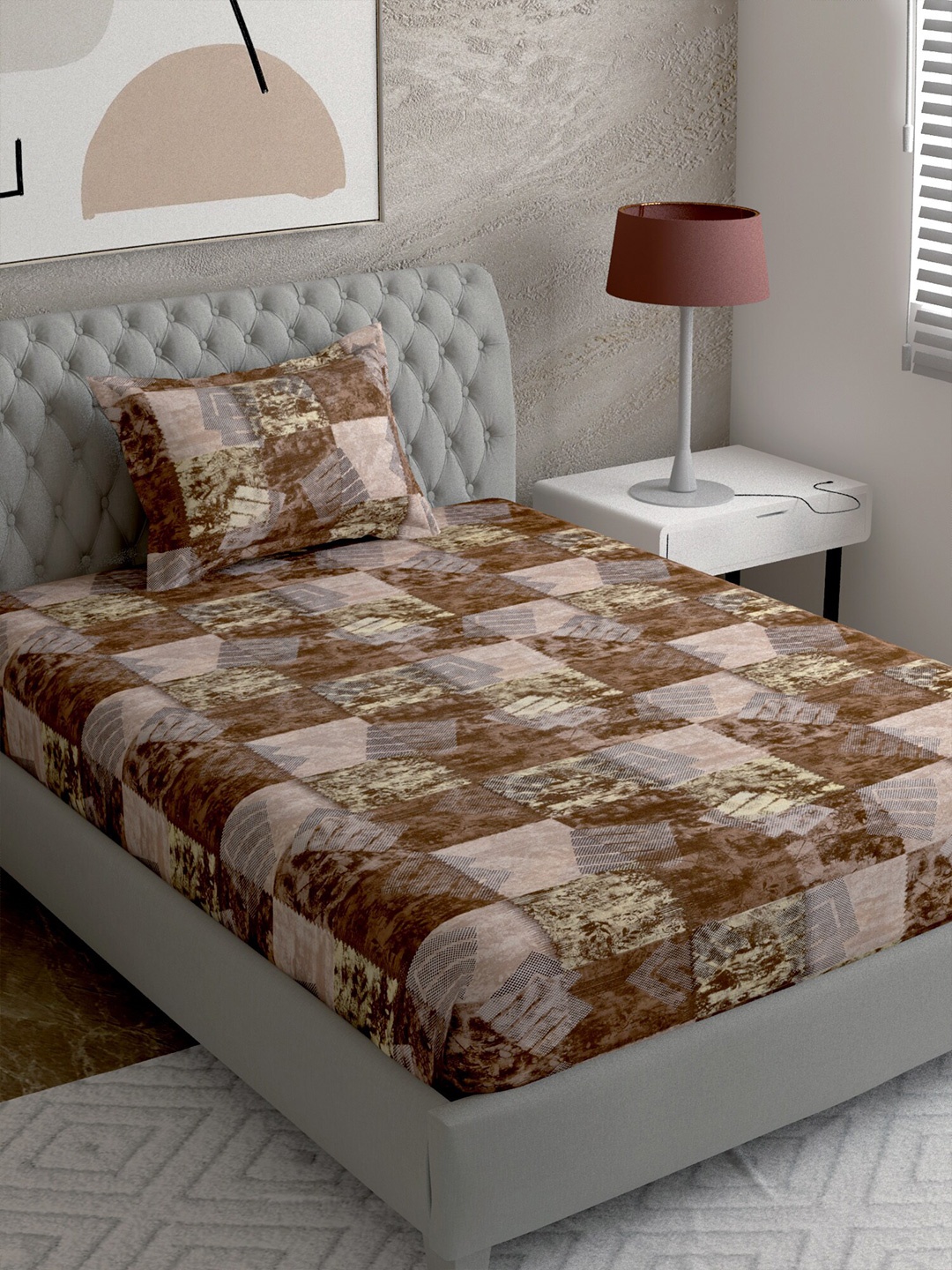 

EverHOME Multicoloured 144 TC Single Graphic Bed Sheet with 1 Pillow Cover, Multi