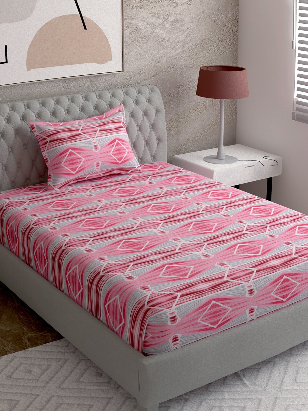 

EverHOME Grey & White 144 TC Single Graphic Bed Sheet with 1 Pillow Cover