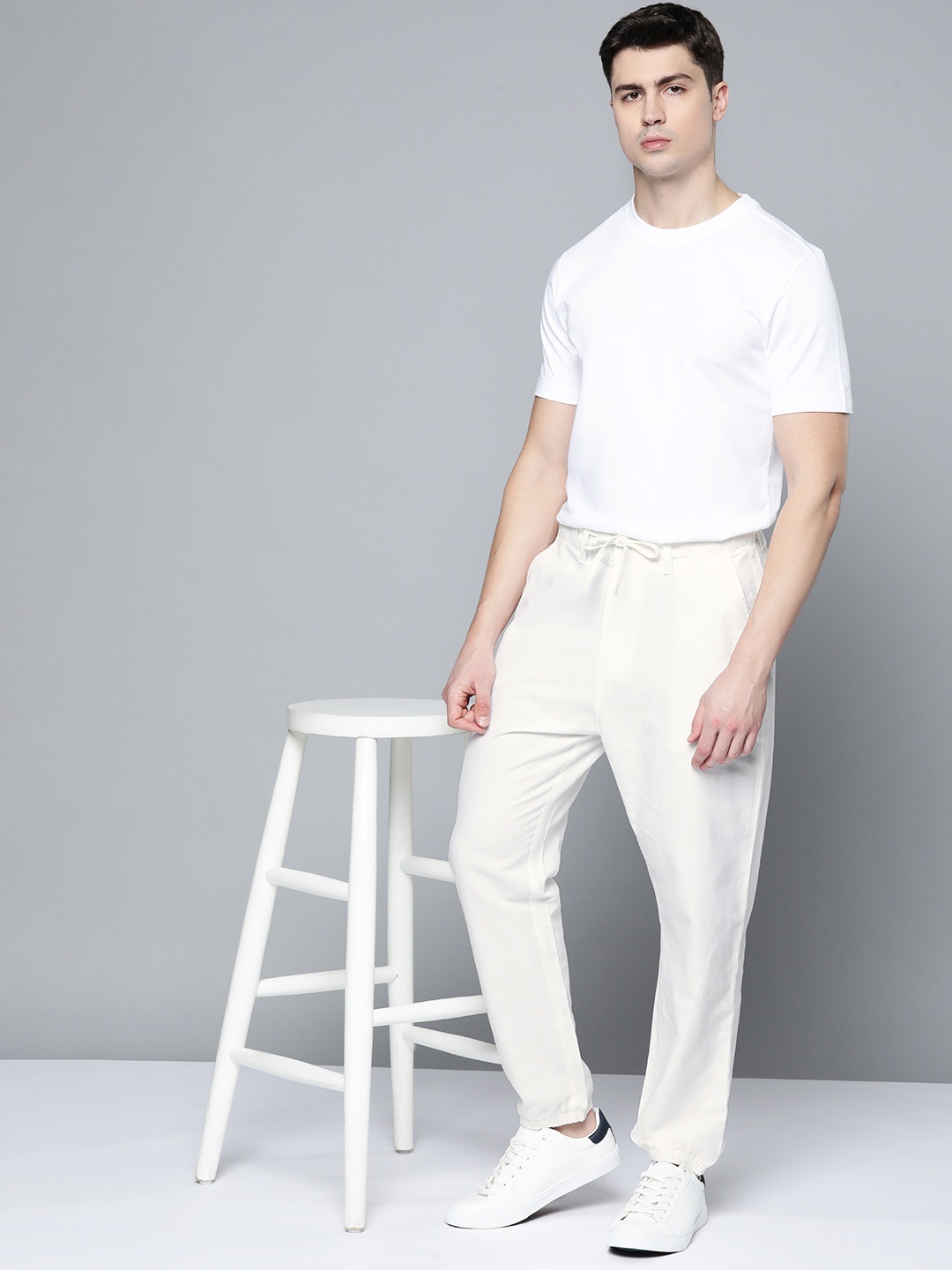 

ether Men Cotton Linen Joggers, White