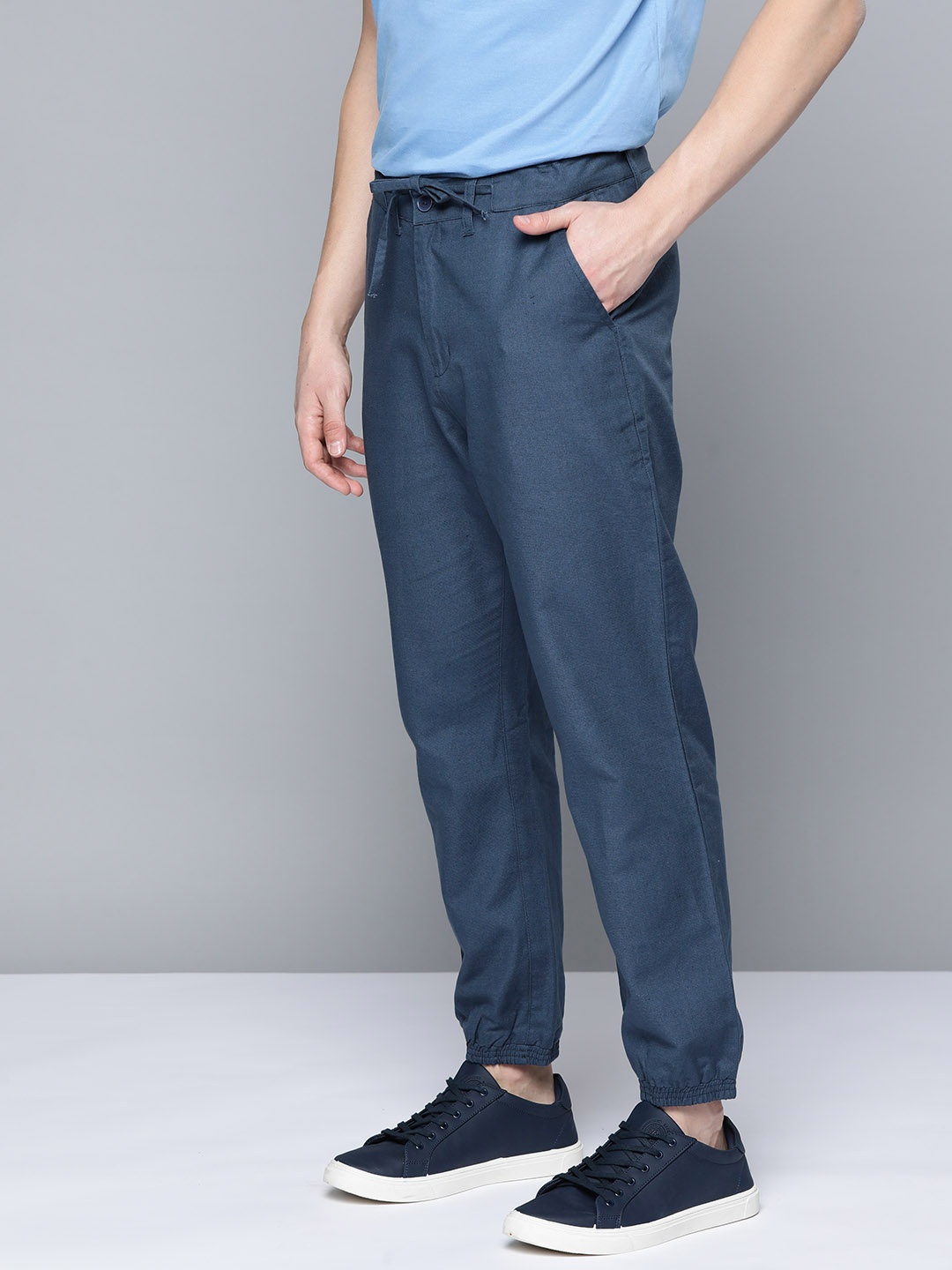 

ether Men Cotton Linen Joggers, Blue