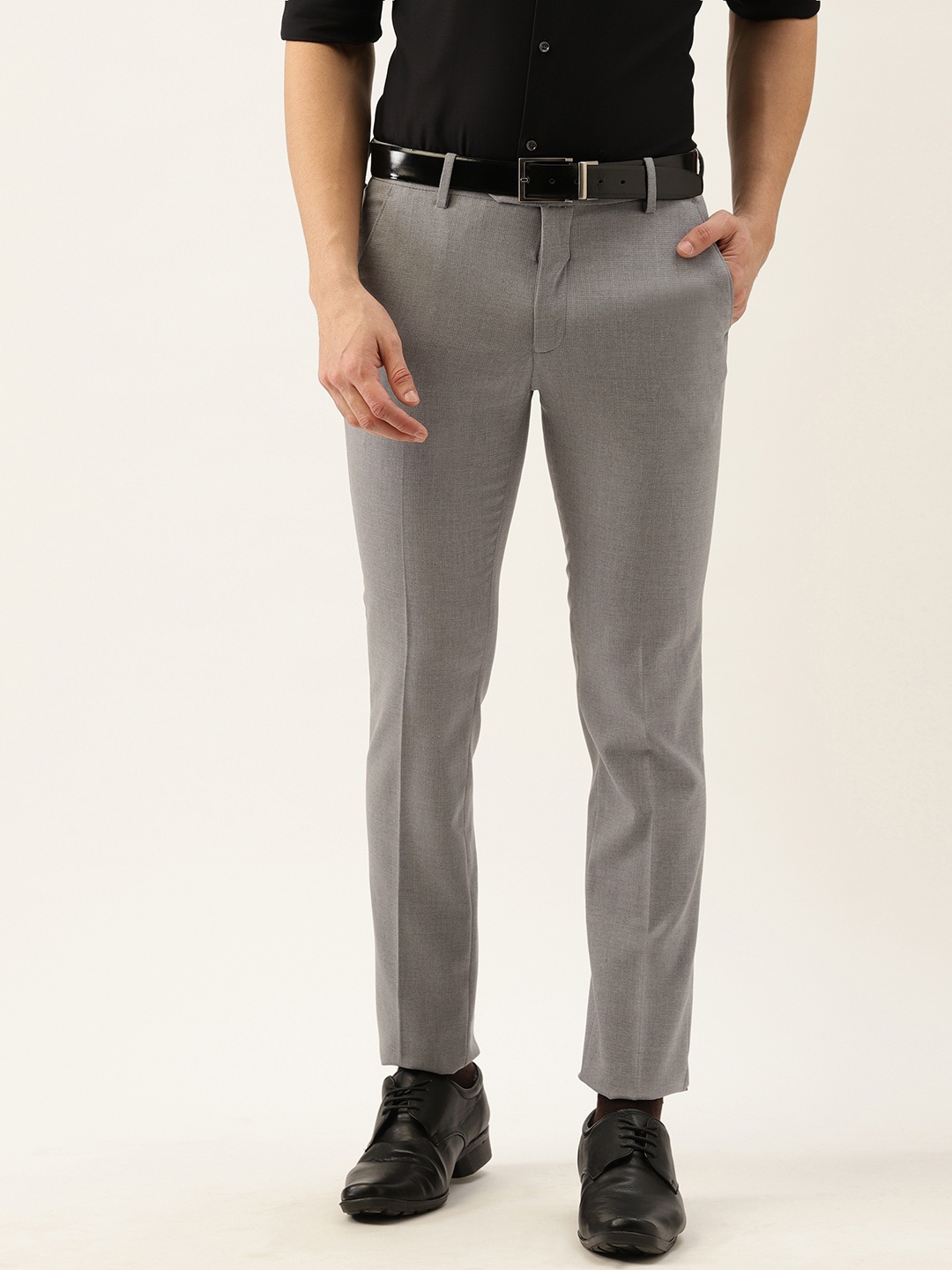 

Peter England Men Grey Self-Design Slim Fit Formal Trousers