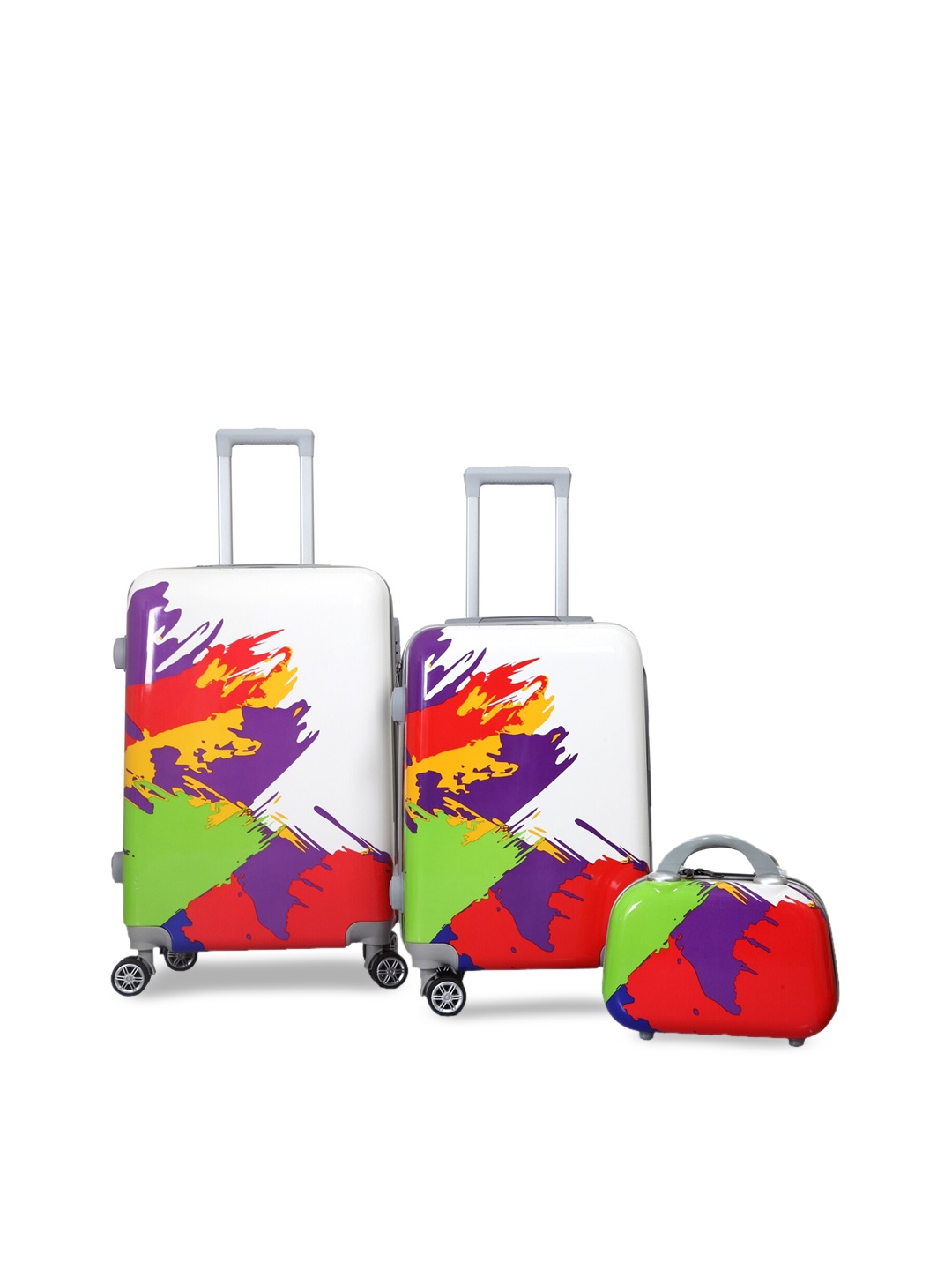 

Polo Class Set Of 3 Printed Hard Case Luggage Trolley & Vanity Bag, White